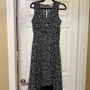 Calvin Klein Black and White Polka Dot High Low Dress